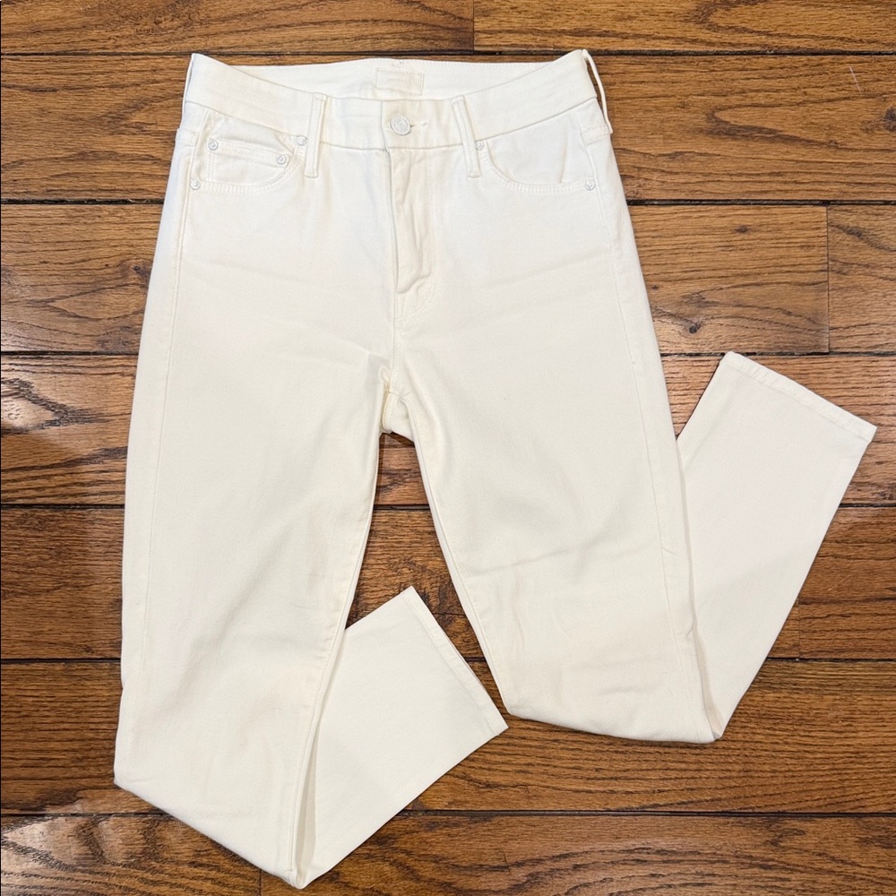 MOTHER Skinny Looker High-Rise Jeans in Off-White